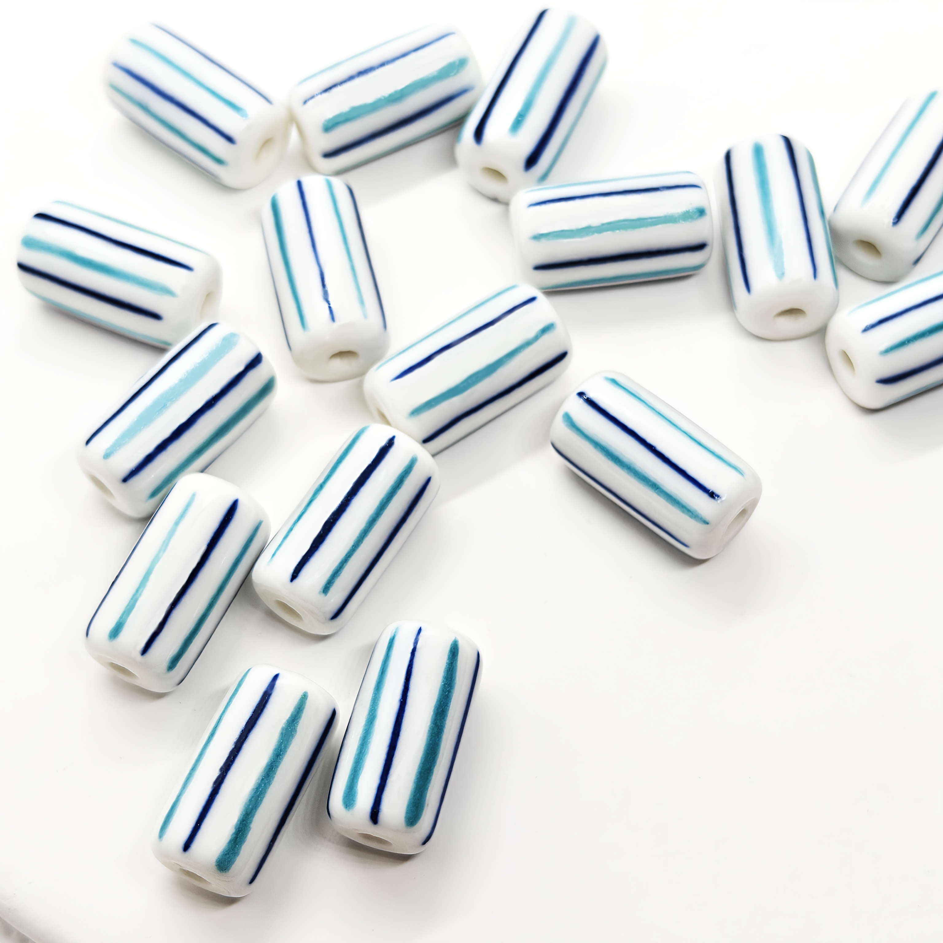 4 Ceramic Beads with Vertical Stripes for Jewellery Making